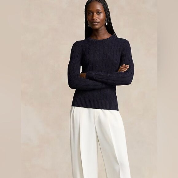 NWOT Ralph Lauren Cable Knit Cotton Blend Crew Neck Sweater - Picture 2 of 9